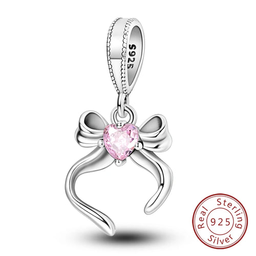 Fit Original 925 Sterling Silver Charms Beads Bow Perfume Bottle Pink