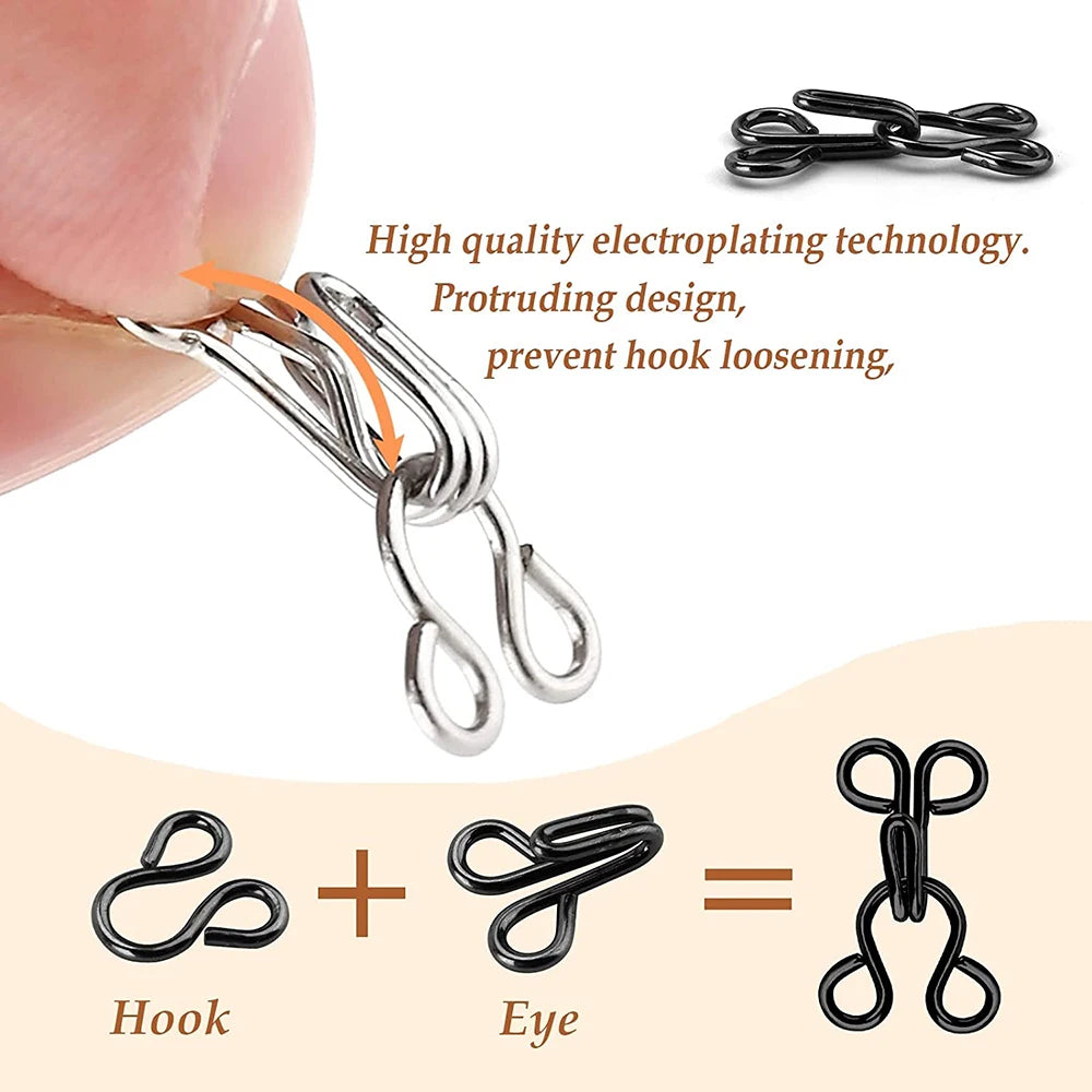 100 Sets Sewing Hook and Eye Latch 11.5-17mm Large Hooks and Eyes