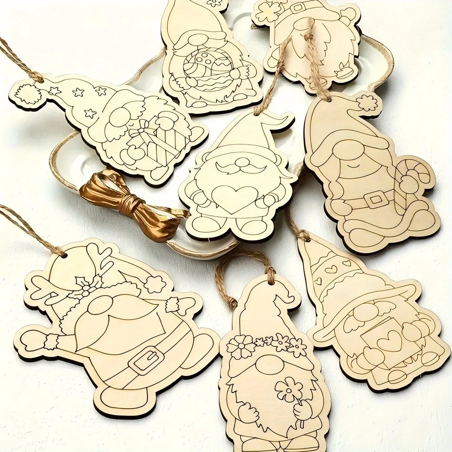 16pcs/set Elf Gnome Series Wooden Hanging Craft Kit DIY Painting