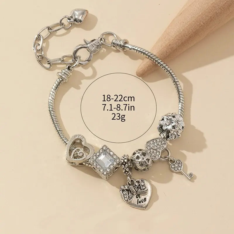 1PC Women's Fashion Multi Element Beaded Love Pan Family Bracelet