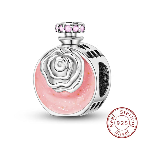 Fit Original 925 Sterling Silver Charms Beads Bow Perfume Bottle Pink