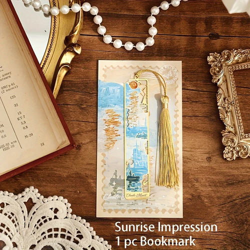 Vintage Oil Painting Metal Bookmarks - Hollow Hot Stamping Long Tassel