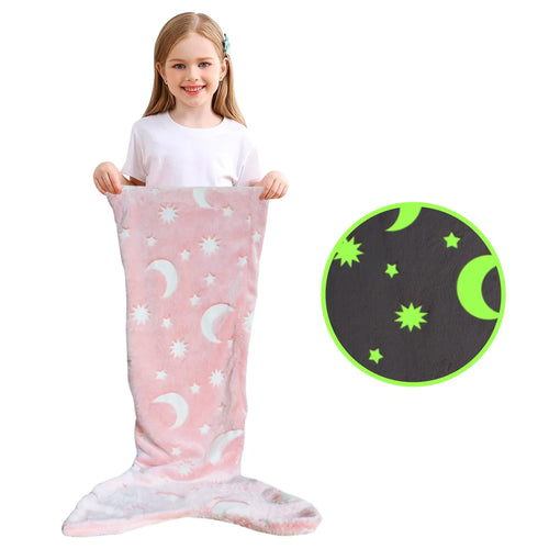 Cartoon Rainbow Unicorn Mermaid Tail Blanket Super Soft Glow in The