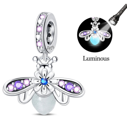 Fit Original 925 Sterling Silver Charms Beads Luminous Firefly Charms