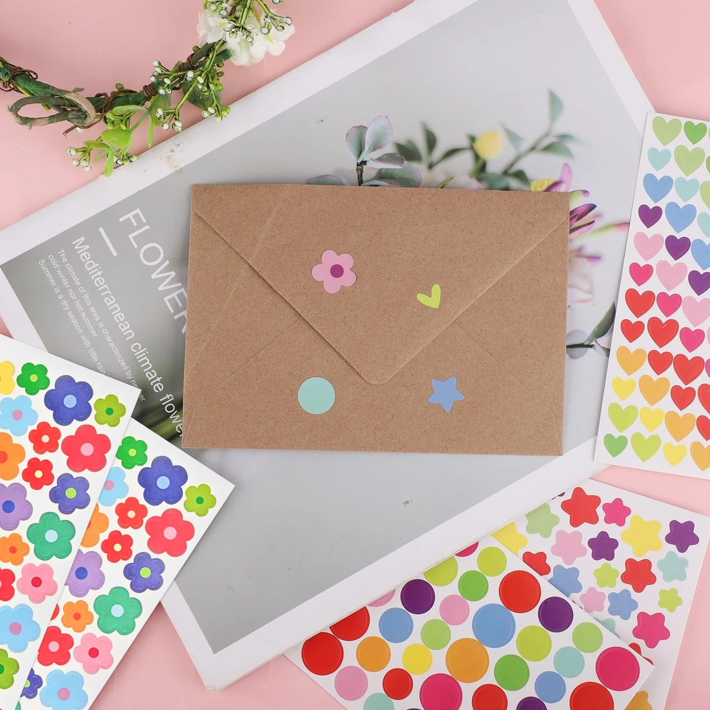 Colorful Star Flower Heart Dot Stickers Self Adhesive for Scrapbooking