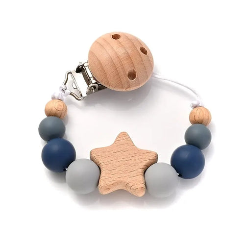 New Baby Pacifier Chain Clips Wood Pentagram Teether Silicone Round