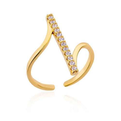 Zircon Geometric Rings For Women Gold Color Stainless Steel Opening