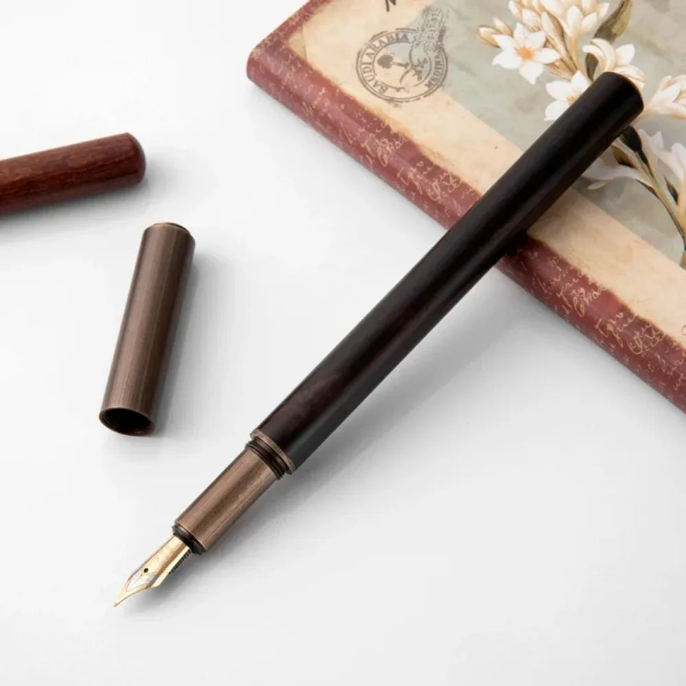 Luxury Retro Wood Bronze Fountain Pen Office Business Writing Art