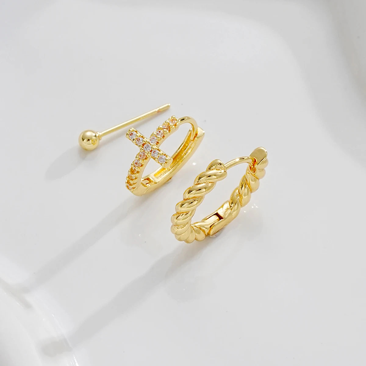 3pcs New Fashion Minimalist Copper Zircon Cross Earrings Set for Women