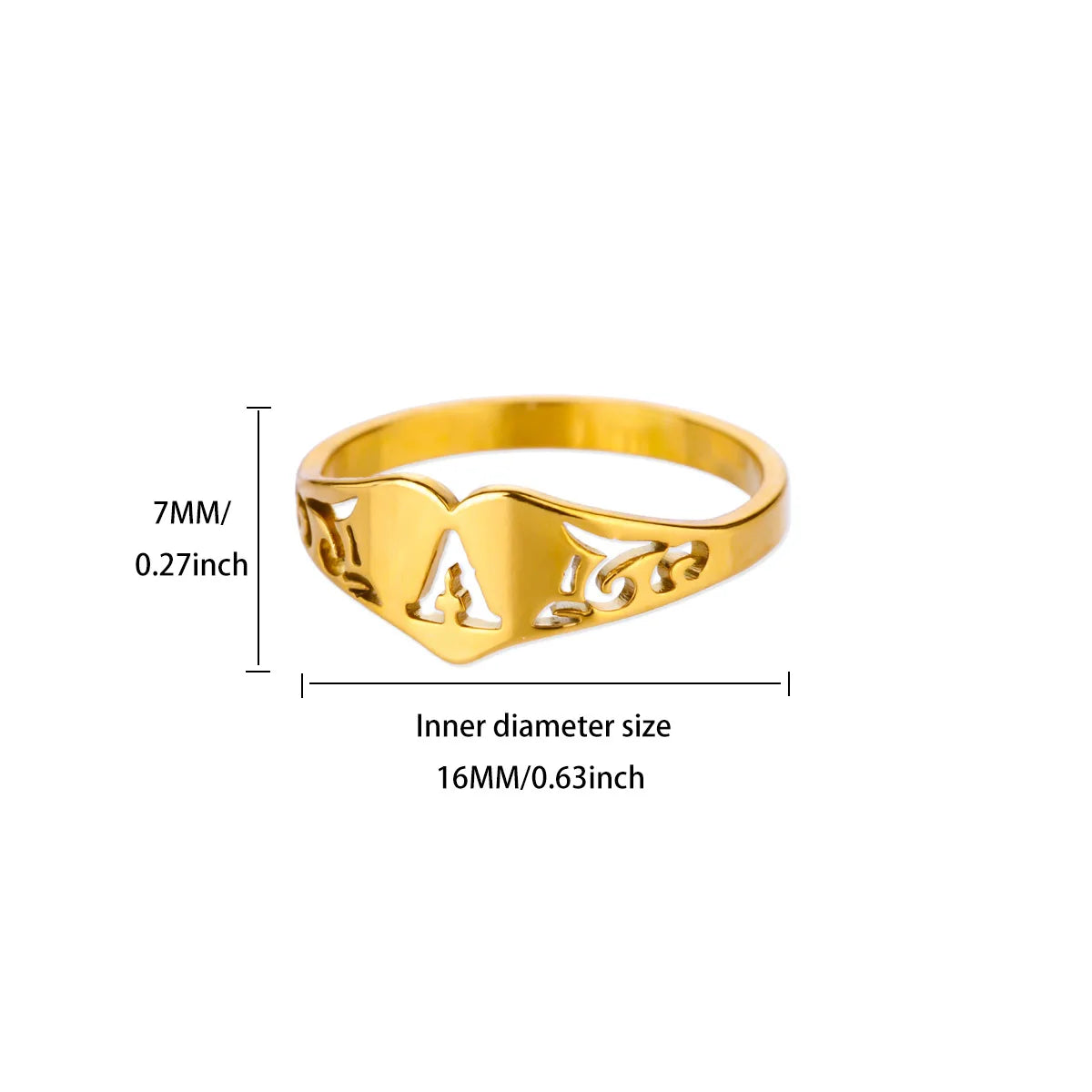 Fashion Hollow Initial Letter Heart Rings For Women Gold Color