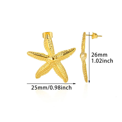 Vintage Summer Starfish Stainless Steel Stud Earrings For Women Simple