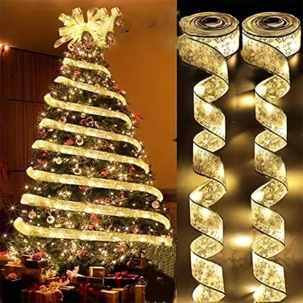 2-10M Christmas Bow Decoration Golden Christmas Ribbon Fairy String