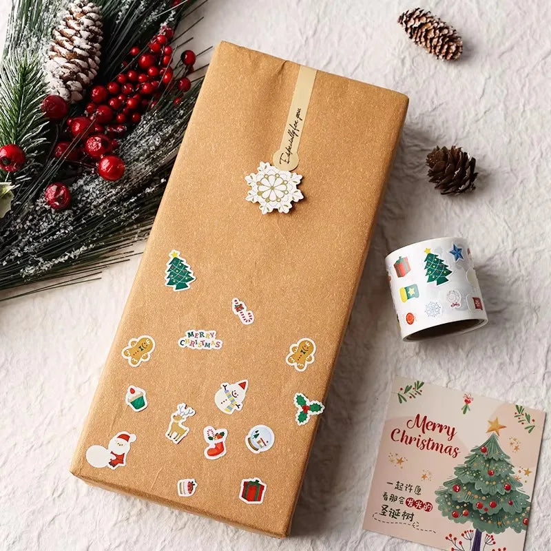 300PCS New Christmas Stickers Roll Small Children Stickers Cute Kawaii
