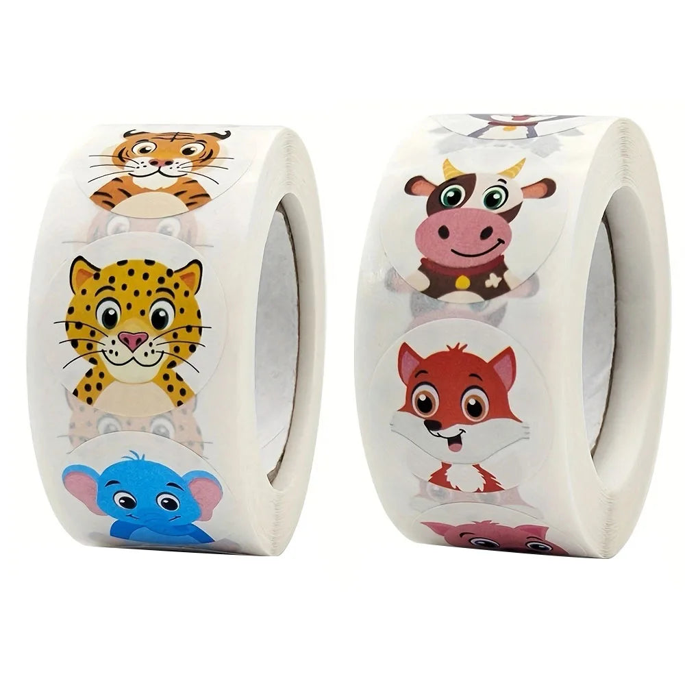 500Pcs/Roll Cartoon Animal Reward Stickers 2.5cm/1.0in Diy Decor