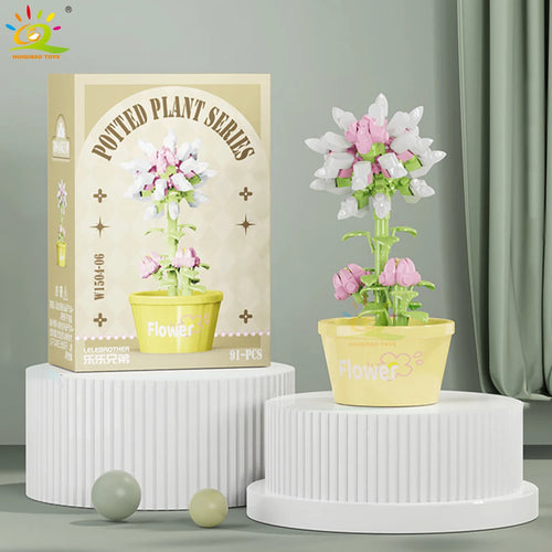 HUIQIBAO MOC Flower Succulent Potted Model Building Block DIY Eternal