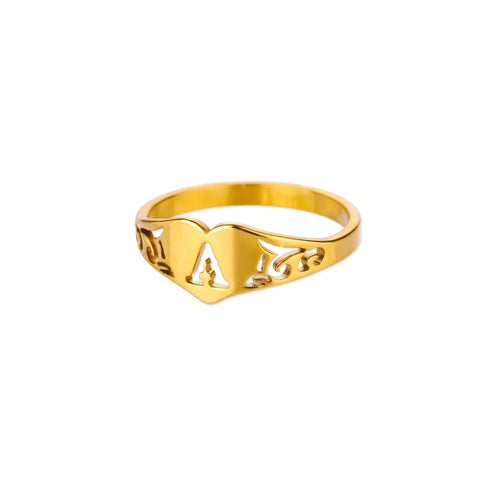 Fashion Hollow Initial Letter Heart Rings For Women Gold Color