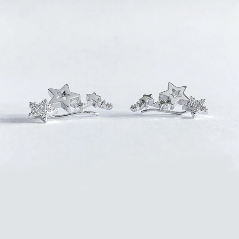 Shiny Star Stud Earrings for Women Elegant Zircon Rhinestone Mini Star