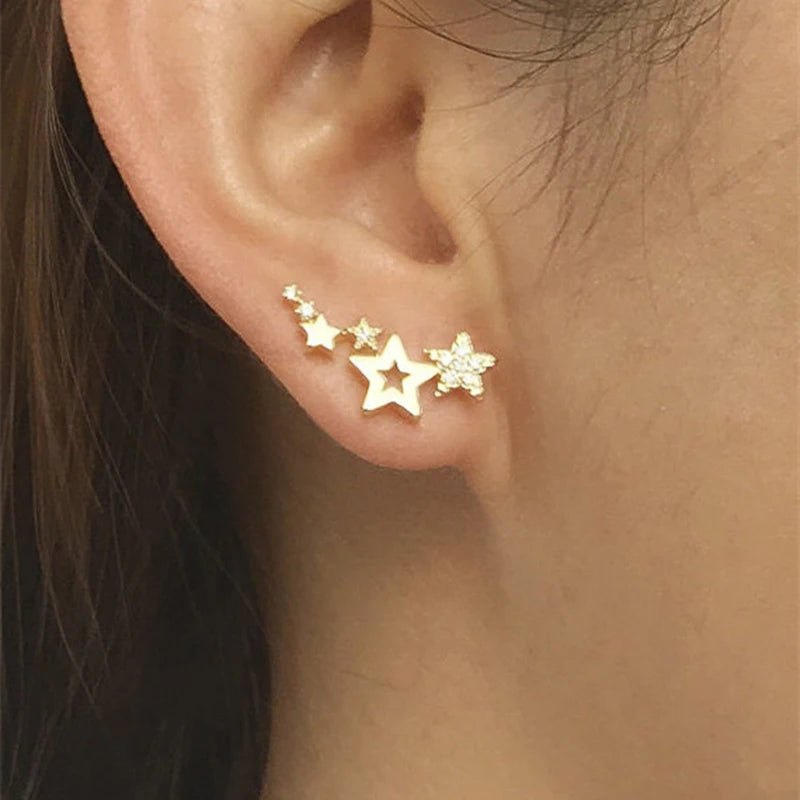 Shiny Star Stud Earrings for Women Elegant Zircon Rhinestone Mini Star