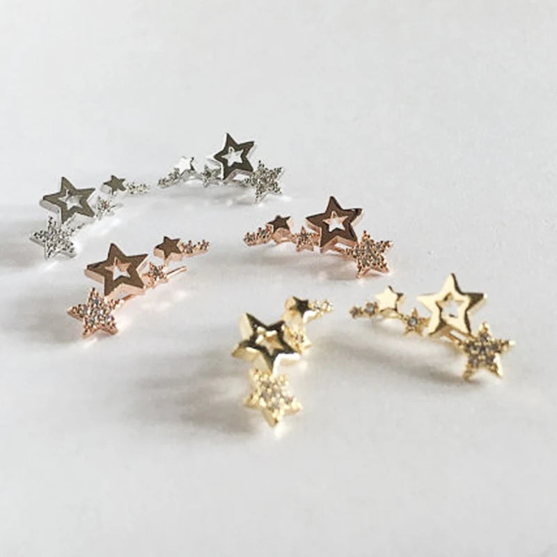 Shiny Star Stud Earrings for Women Elegant Zircon Rhinestone Mini Star