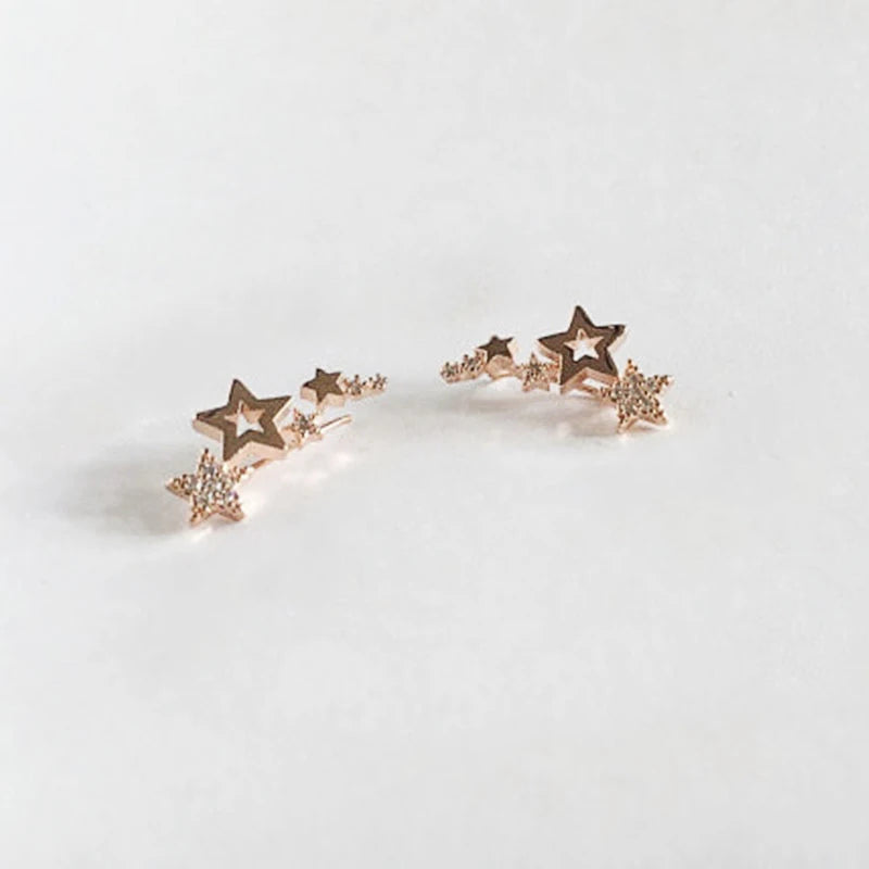 Shiny Star Stud Earrings for Women Elegant Zircon Rhinestone Mini Star