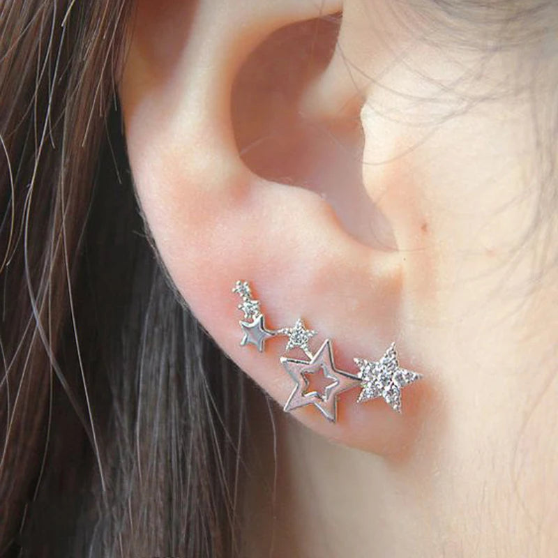 Shiny Star Stud Earrings for Women Elegant Zircon Rhinestone Mini Star