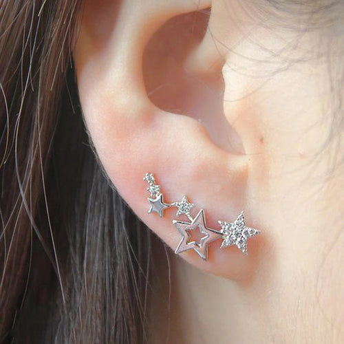 Shiny Star Stud Earrings for Women Elegant Zircon Rhinestone Mini Star