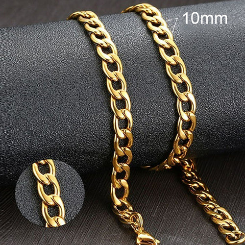 Vnox Men's Cuban Link Chain Necklace Stainless Steel Gold Black Color