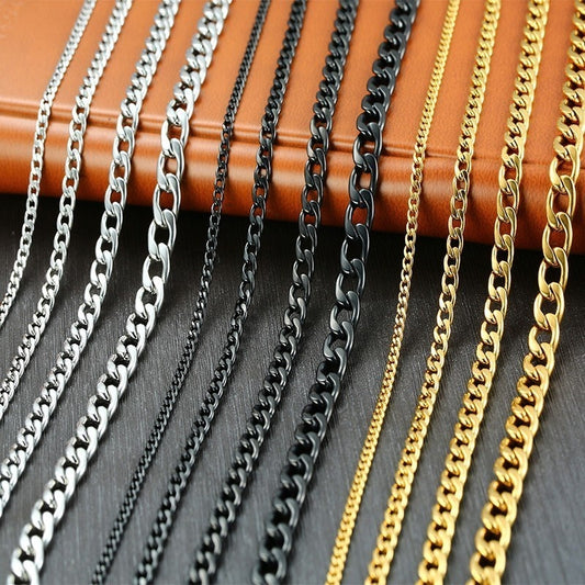 Vnox Men's Cuban Link Chain Necklace Stainless Steel Gold Black Color